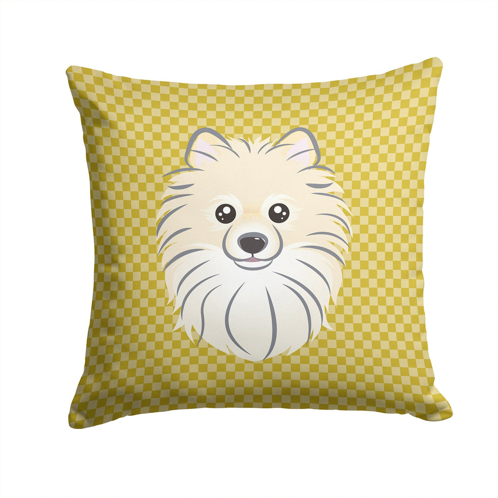 Tan Checkered Pomeranian Decorative Throw Pillow 14x14 Indoor Outdoor Accent Cushion, Fabric Cover with Insert for Sofa, Bed, Porch & Living Room