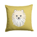 Tan Checkered Pomeranian Decorative Throw Pillow 14x14 Indoor Outdoor Accent Cushion, Fabric Cover with Insert for Sofa, Bed, Porch & Living Room