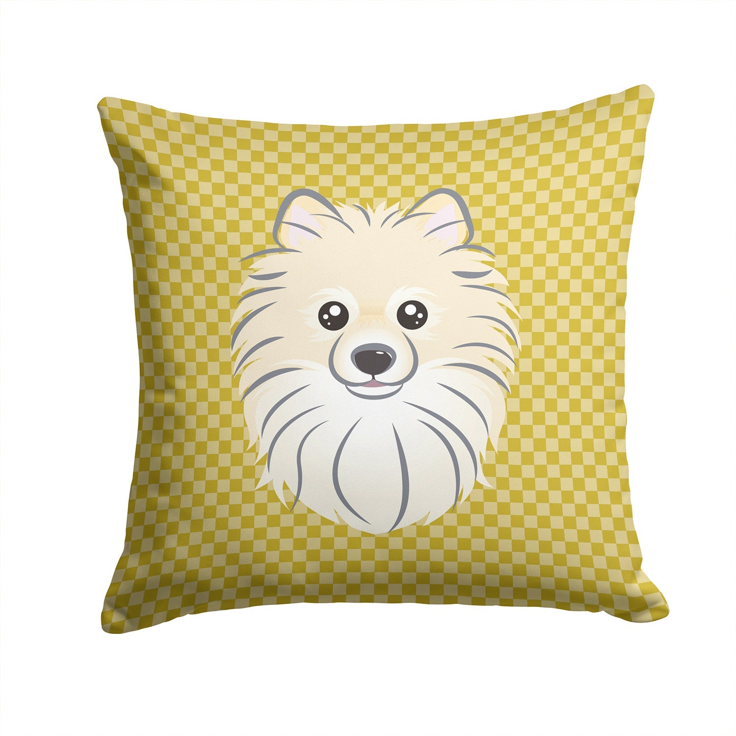 Tan Checkered Pomeranian Decorative Throw Pillow 14x14 Indoor Outdoor Accent Cushion, Fabric Cover with Insert for Sofa, Bed, Porch & Living Room