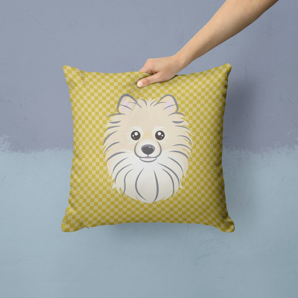 Tan Checkered Pomeranian Decorative Throw Pillow 14x14 Indoor Outdoor Accent Cushion, Fabric Cover with Insert for Sofa, Bed, Porch & Living Room