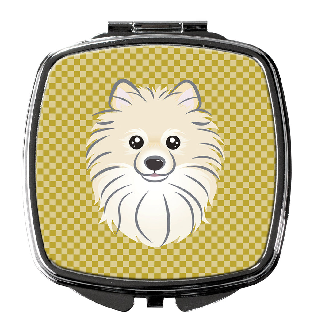 Tan Checkered Pomeranian Compact Mirror Decorative Travel Makeup Mirror for Women Girls Gifts Pocket Makeup Mirror Folding Handheld