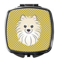 Tan Checkered Pomeranian Compact Mirror Decorative Travel Makeup Mirror for Women Girls Gifts Pocket Makeup Mirror Folding Handheld