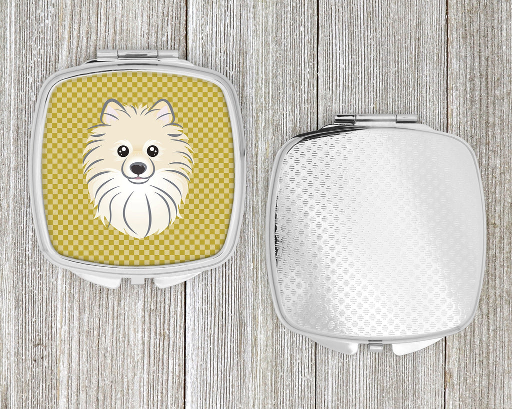 Tan Checkered Pomeranian Compact Mirror Decorative Travel Makeup Mirror for Women Girls Gifts Pocket Makeup Mirror Folding Handheld