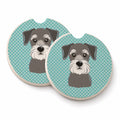 Blue Checkered Schnauzer Set of 2 Cup Holder Car Coasters Absorbent Round Sandstone Coasters Gifts for Men or Women, 2.5, Multicolor