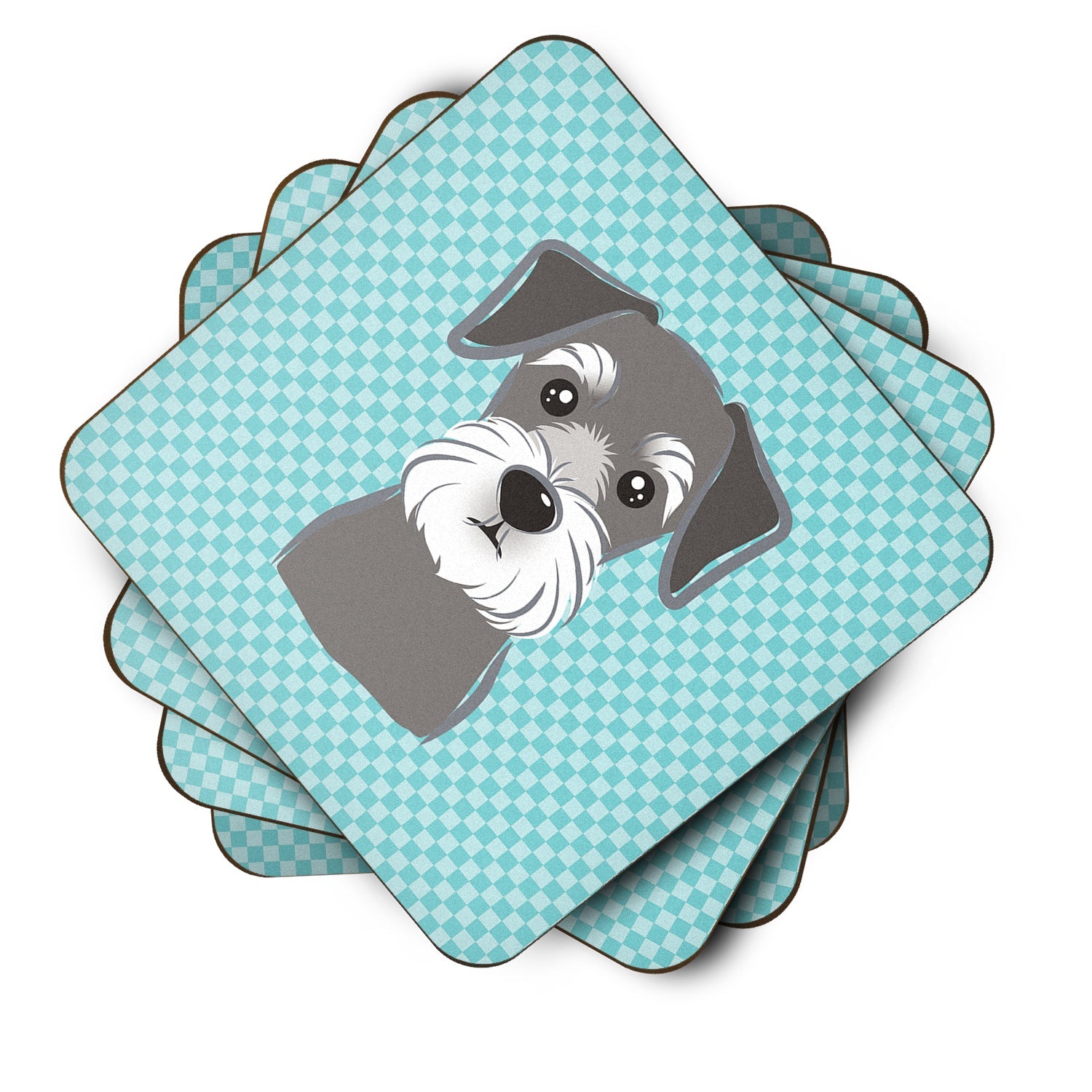 Blue Checkered Schnauzer Foam Coasters Set of 4 Cup Coasters for Indoor Outdoor, Tabletop Protection, Anti Slip, Mouse pad Material