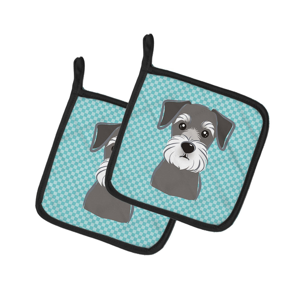 Blue Checkered Schnauzer Pot Holder Set of 2 Heat Resistant Quilted Hot Pads 7.5 x 7.5 Inch, Insulated Kitchen Trivets for Cooking & Baking
