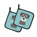 Blue Checkered Schnauzer Pot Holder Set of 2 Heat Resistant Quilted Hot Pads 7.5 x 7.5 Inch, Insulated Kitchen Trivets for Cooking & Baking