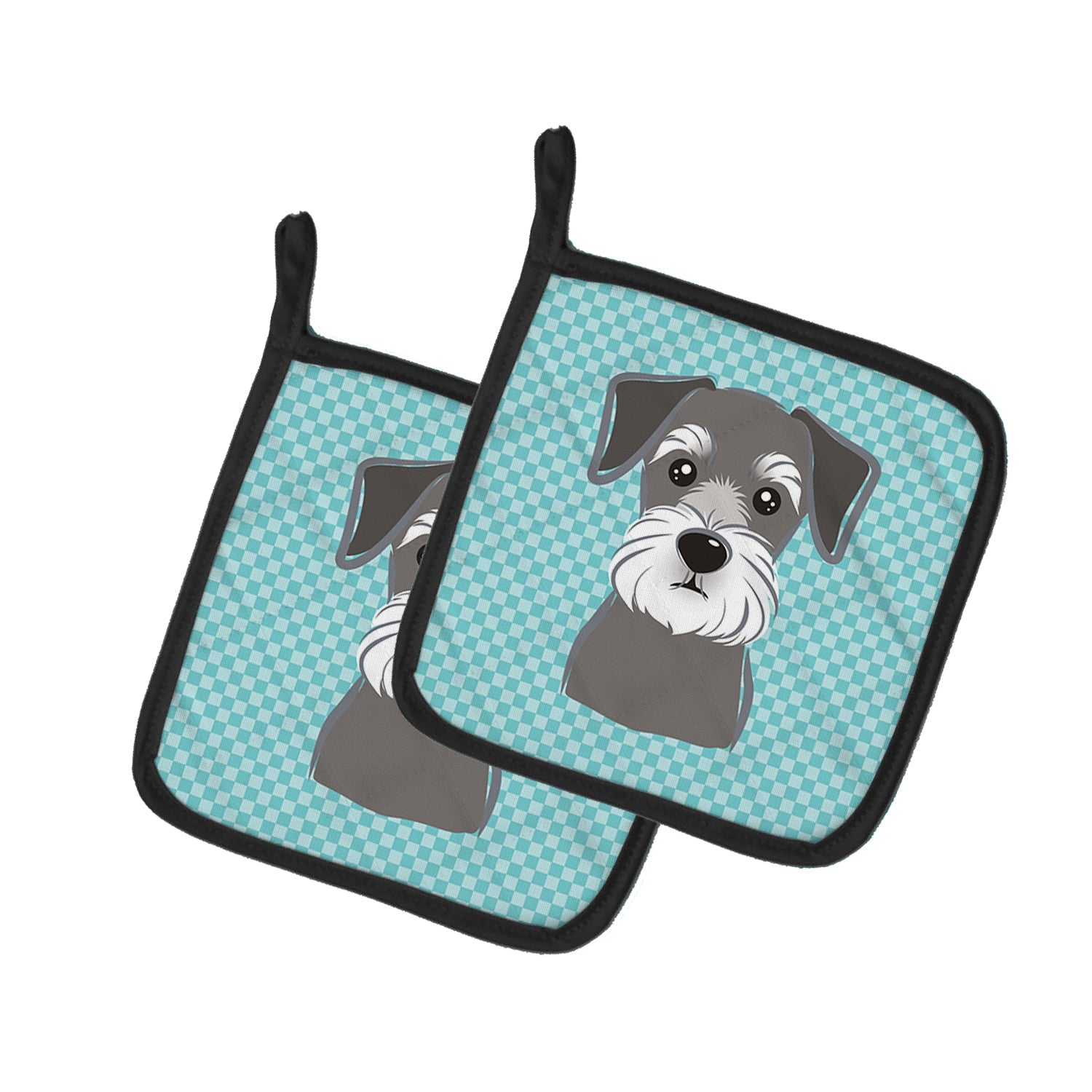 Blue Checkered Schnauzer Pot Holder Set of 2 Heat Resistant Quilted Hot Pads 7.5 x 7.5 Inch, Insulated Kitchen Trivets for Cooking & Baking