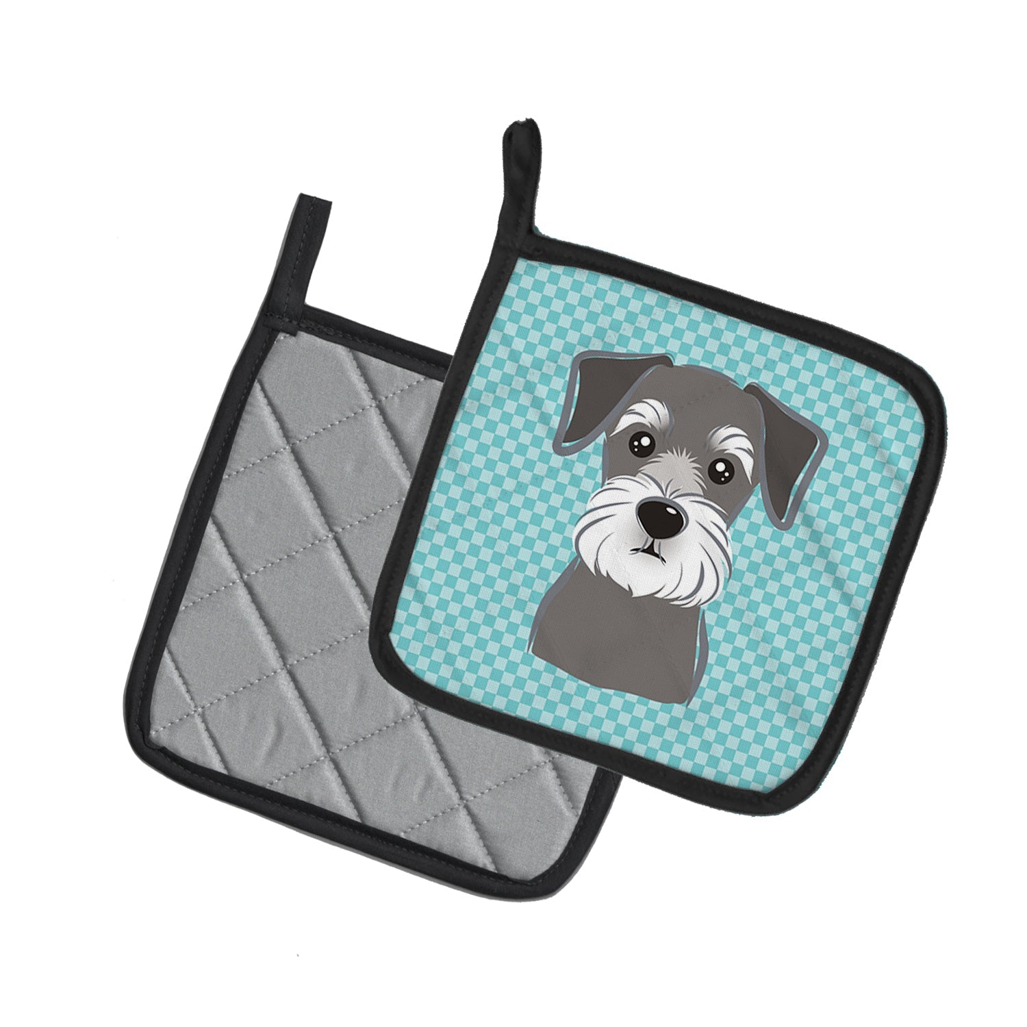 Blue Checkered Schnauzer Pot Holder Set of 2 Heat Resistant Quilted Hot Pads 7.5 x 7.5 Inch, Insulated Kitchen Trivets for Cooking & Baking