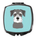Blue Checkered Schnauzer Compact Mirror Decorative Travel Makeup Mirror for Women Girls Gifts Pocket Makeup Mirror Folding Handheld