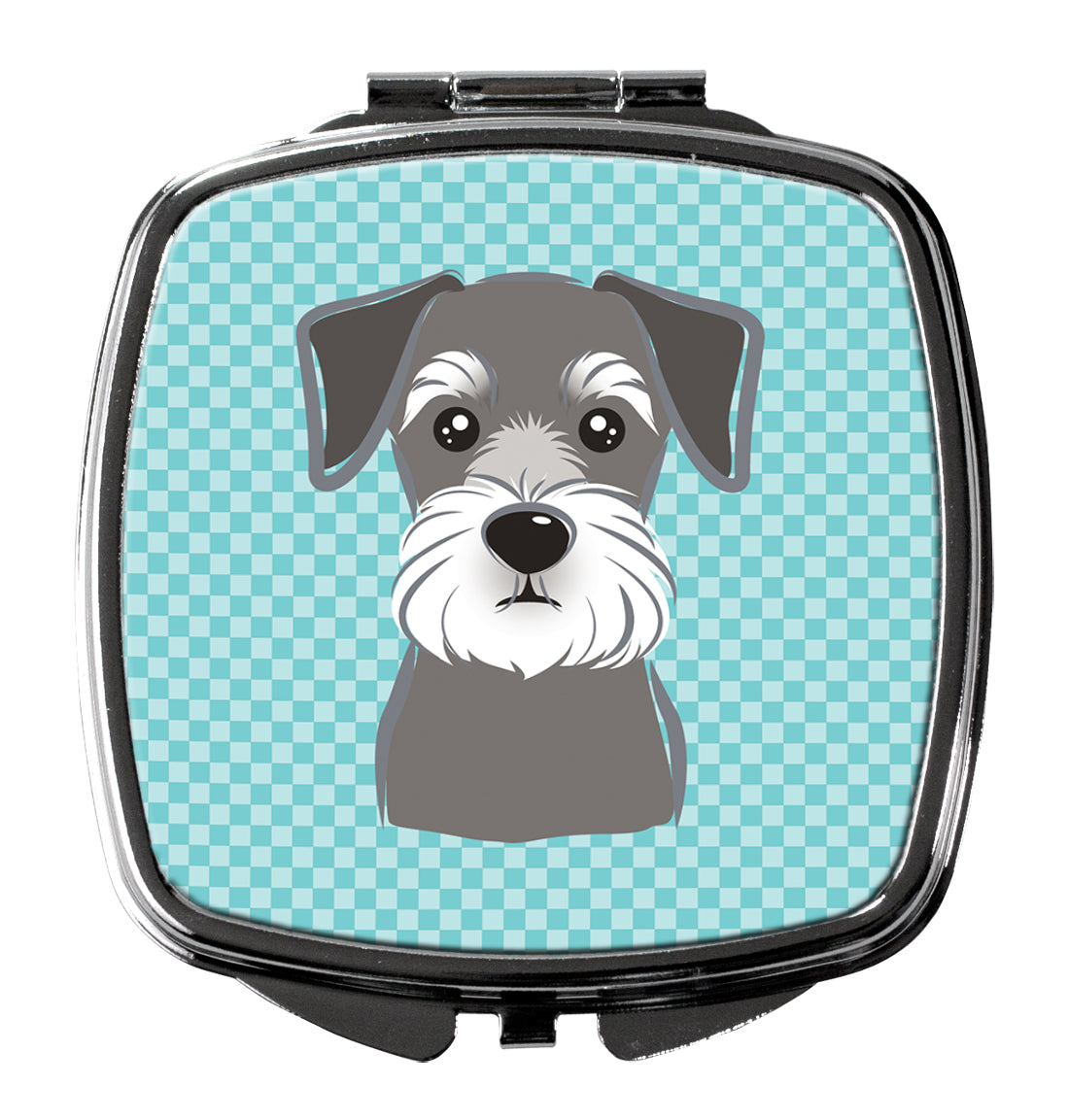 Blue Checkered Schnauzer Compact Mirror Decorative Travel Makeup Mirror for Women Girls Gifts Pocket Makeup Mirror Folding Handheld