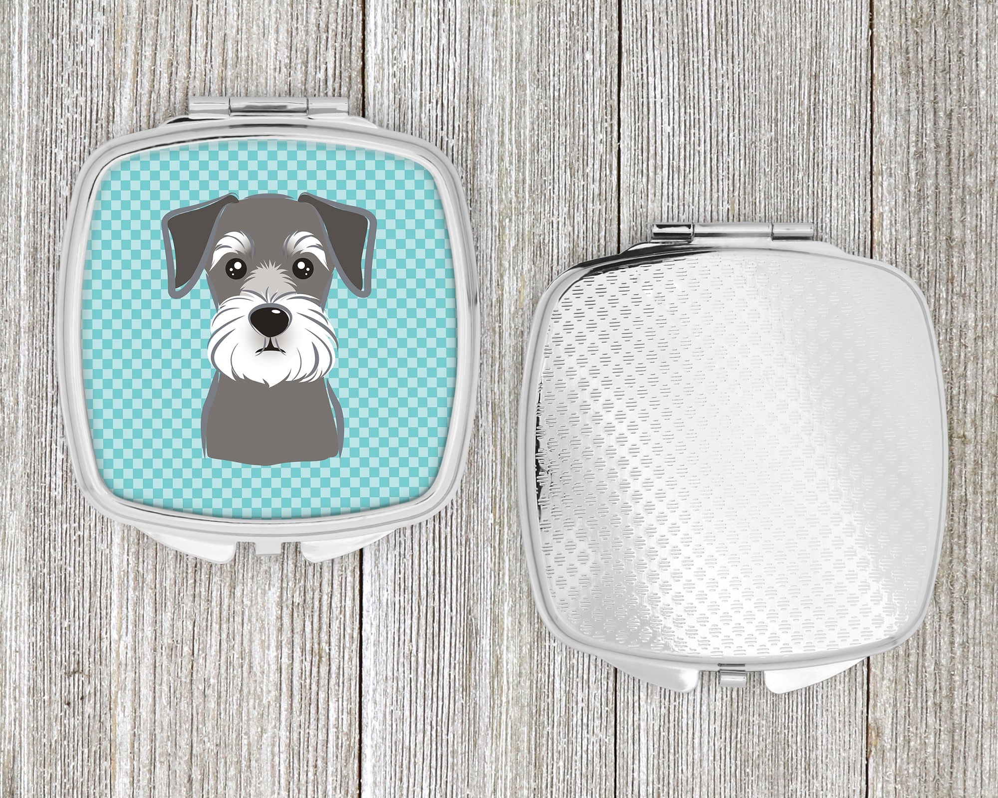 Blue Checkered Schnauzer Compact Mirror Decorative Travel Makeup Mirror for Women Girls Gifts Pocket Makeup Mirror Folding Handheld