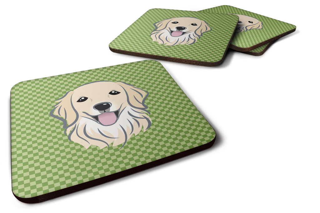 Green Checkered Golden Retriever Foam Coasters Set of 4 Cup Coasters for Indoor Outdoor, Tabletop Protection, Anti Slip, Mouse pad Material