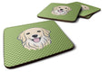 Green Checkered Golden Retriever Foam Coasters Set of 4 Cup Coasters for Indoor Outdoor, Tabletop Protection, Anti Slip, Mouse pad Material