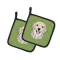 Green Checkered Golden Retriever Pot Holder Set of 2 Heat Resistant Quilted Hot Pads 7.5 x 7.5 Inch, Insulated Kitchen Trivets for Cooking & Baking