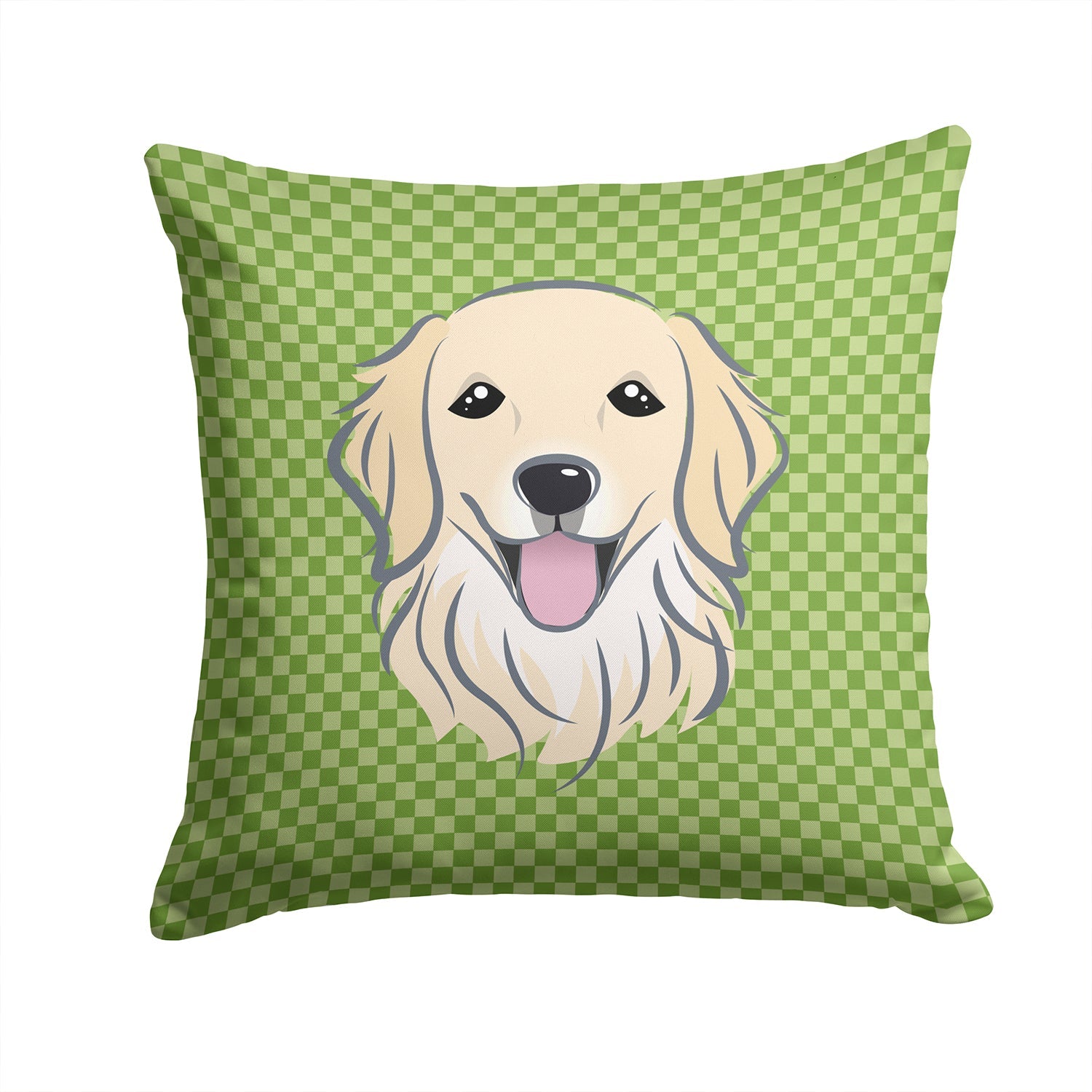 Green Checkered Golden Retriever Decorative Throw Pillow 14x14 Indoor Outdoor Accent Cushion, Fabric Cover with Insert for Sofa, Bed, Porch & Living Room