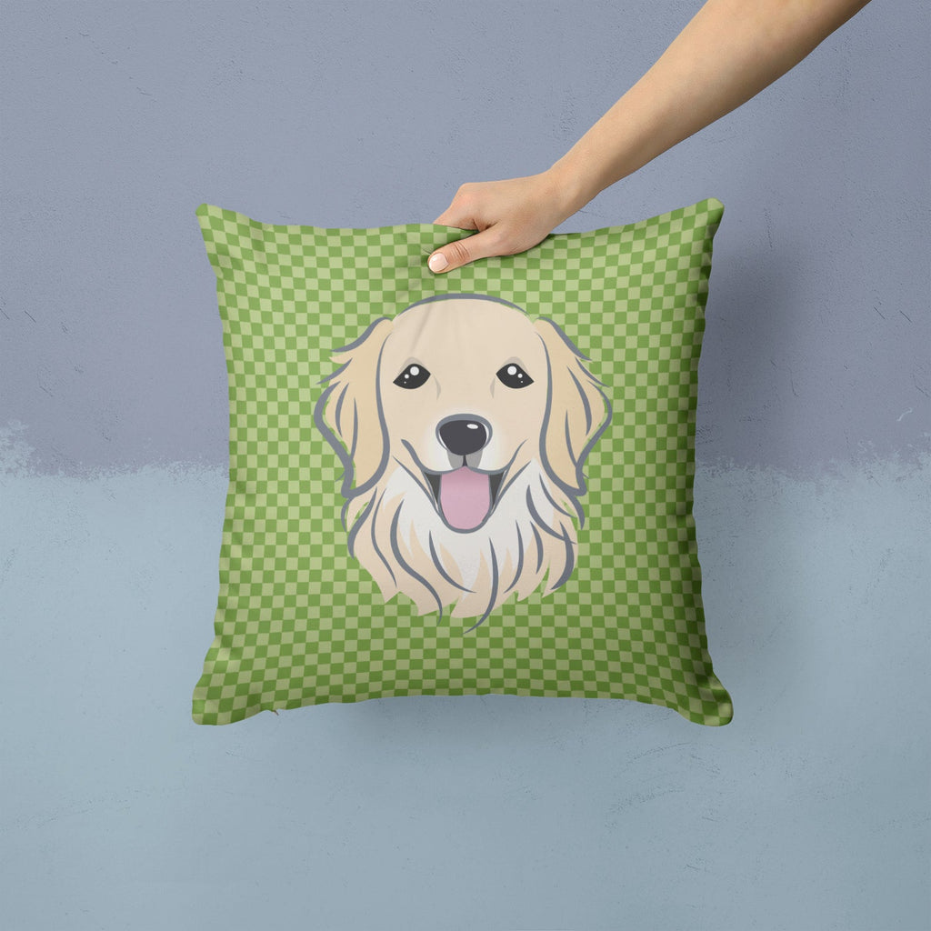 Green Checkered Golden Retriever Decorative Throw Pillow 14x14 Indoor Outdoor Accent Cushion, Fabric Cover with Insert for Sofa, Bed, Porch & Living Room
