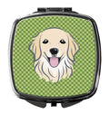 Green Checkered Golden Retriever Compact Mirror Decorative Travel Makeup Mirror for Women Girls Gifts Pocket Makeup Mirror Folding Handheld