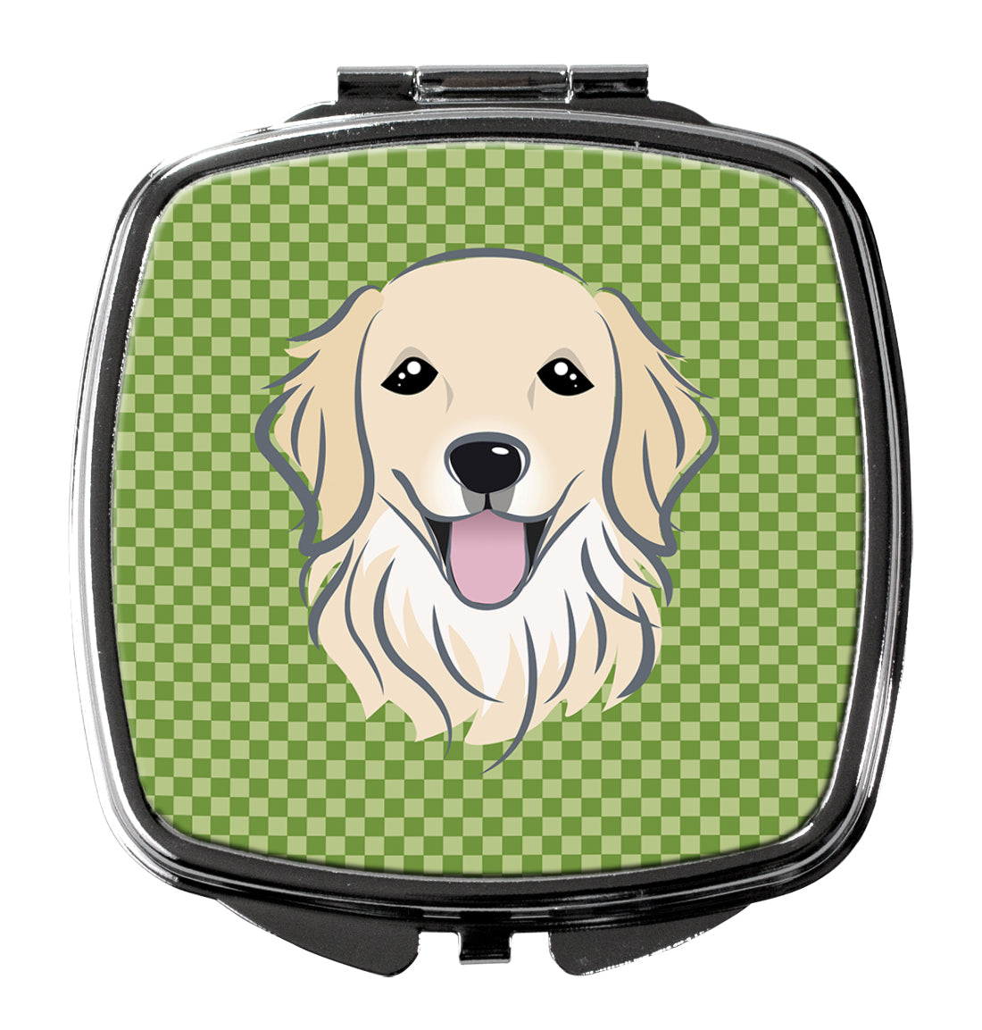 Green Checkered Golden Retriever Compact Mirror Decorative Travel Makeup Mirror for Women Girls Gifts Pocket Makeup Mirror Folding Handheld
