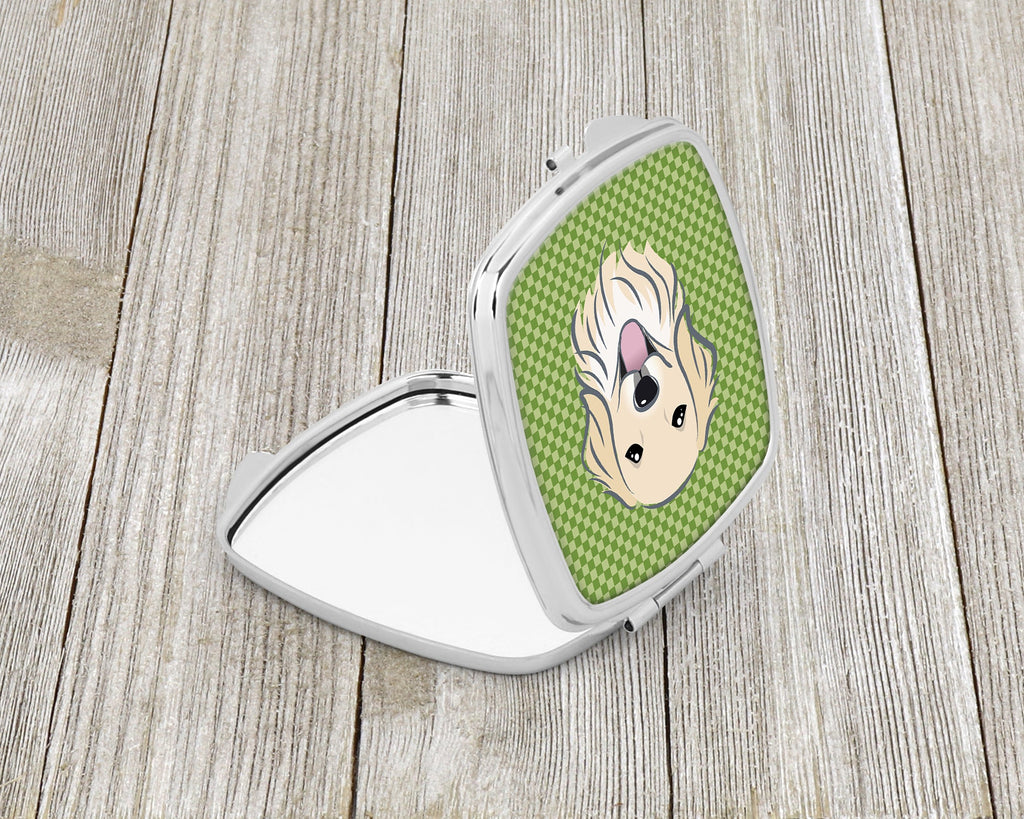Green Checkered Golden Retriever Compact Mirror Decorative Travel Makeup Mirror for Women Girls Gifts Pocket Makeup Mirror Folding Handheld