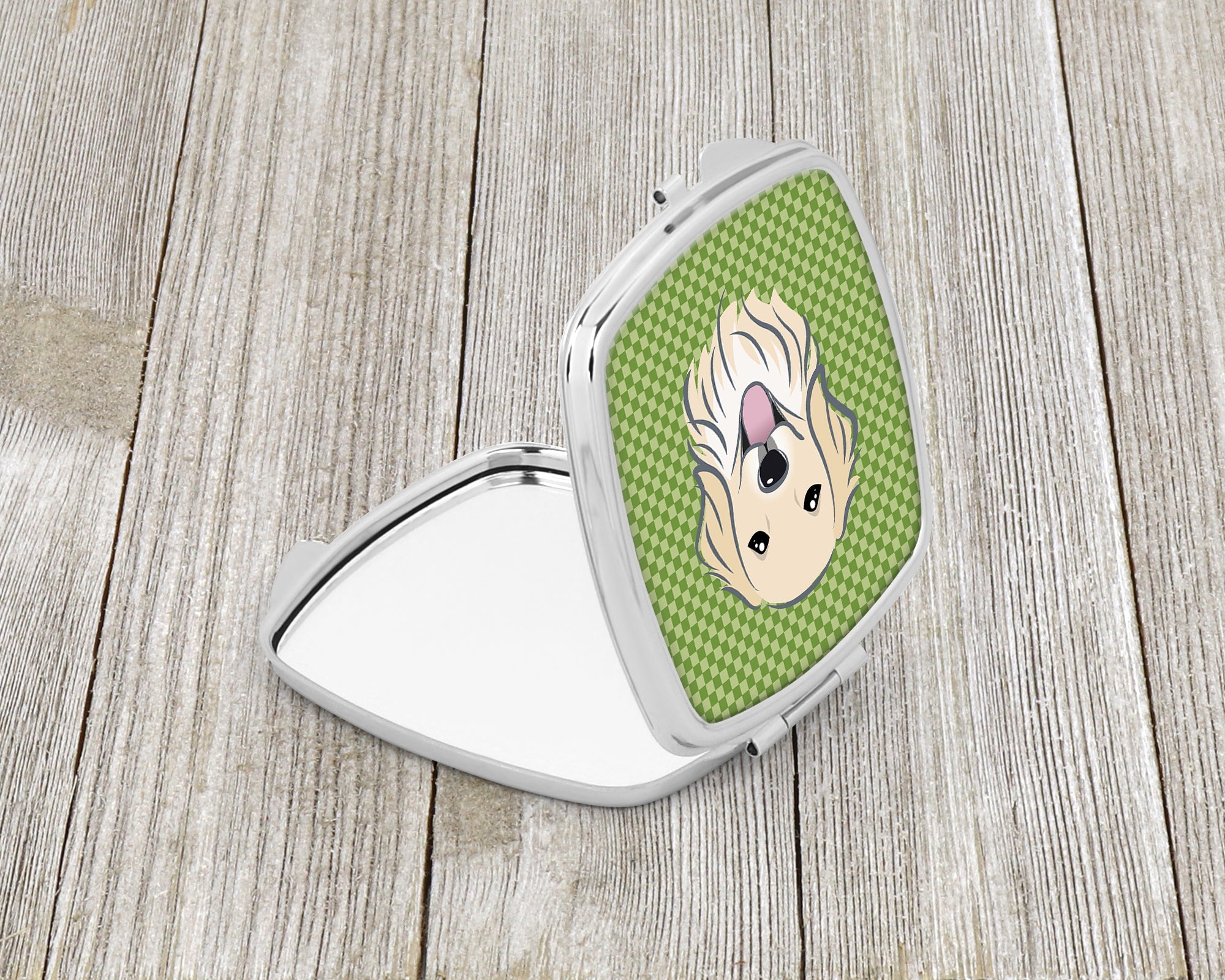 Green Checkered Golden Retriever Compact Mirror Decorative Travel Makeup Mirror for Women Girls Gifts Pocket Makeup Mirror Folding Handheld