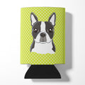 Lime Checkered Boston Terrier Can or Bottle Hugger Cooler Sleeve for Standard 12 oz Cans, Insulated Foam Beer & Soda Can Hugger Reusable