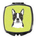 Lime Checkered Boston Terrier Compact Mirror Decorative Travel Makeup Mirror for Women Girls Gifts Pocket Makeup Mirror Folding Handheld
