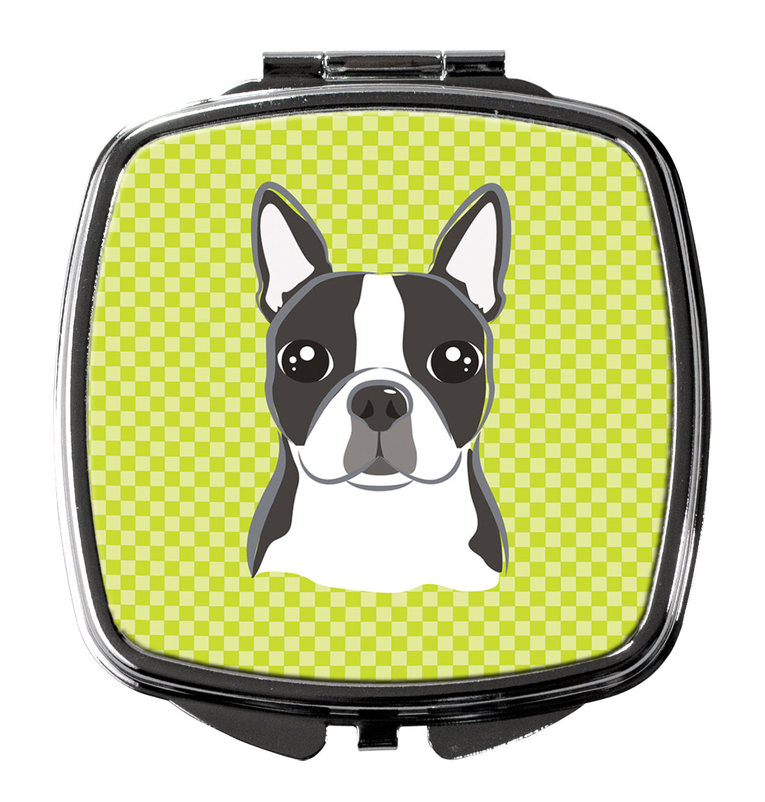 Lime Checkered Boston Terrier Compact Mirror Decorative Travel Makeup Mirror for Women Girls Gifts Pocket Makeup Mirror Folding Handheld