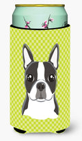 Lime Checkered Boston Terrier Tall Boy Hugger Can Cooler Sleeve Machine Washable Drink Collapsible Insulator Beverage Insulated Holder