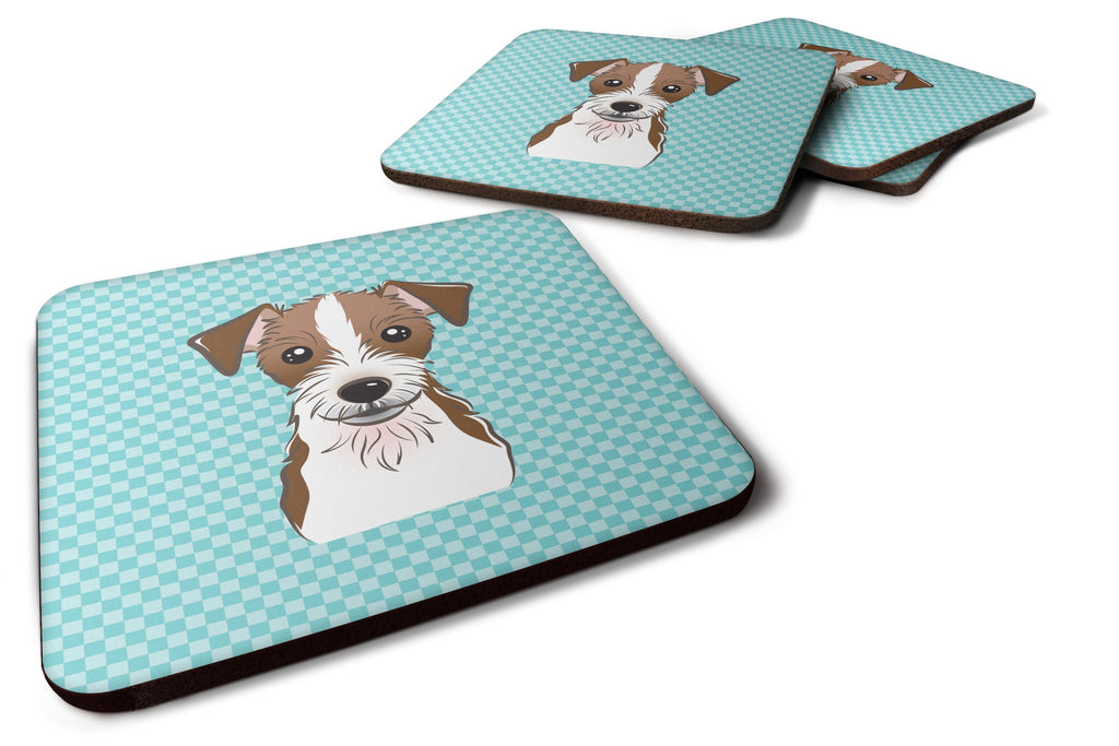 Checkerboard Blue Jack Russell Terrier Foam Coasters Set of 4 Cup Coasters for Indoor Outdoor, Tabletop Protection, Anti Slip, Mouse pad Material