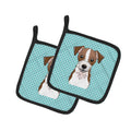 Checkerboard Blue Jack Russell Terrier Pot Holder Set of 2 Heat Resistant Quilted Hot Pads 7.5 x 7.5 Inch, Insulated Kitchen Trivets for Cooking & Baking