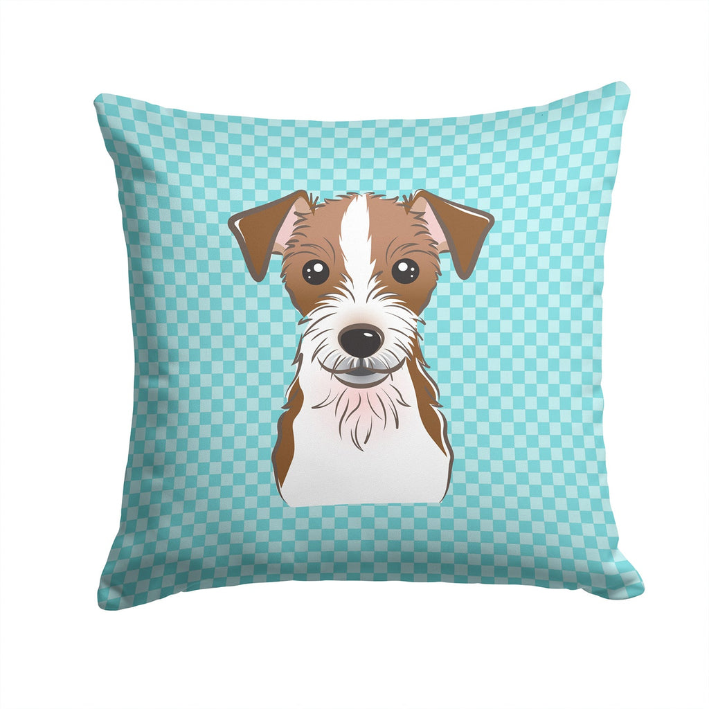 Checkerboard Blue Jack Russell Terrier Decorative Throw Pillow 14x14 Indoor Outdoor Accent Cushion, Fabric Cover with Insert for Sofa, Bed, Porch & Living Room