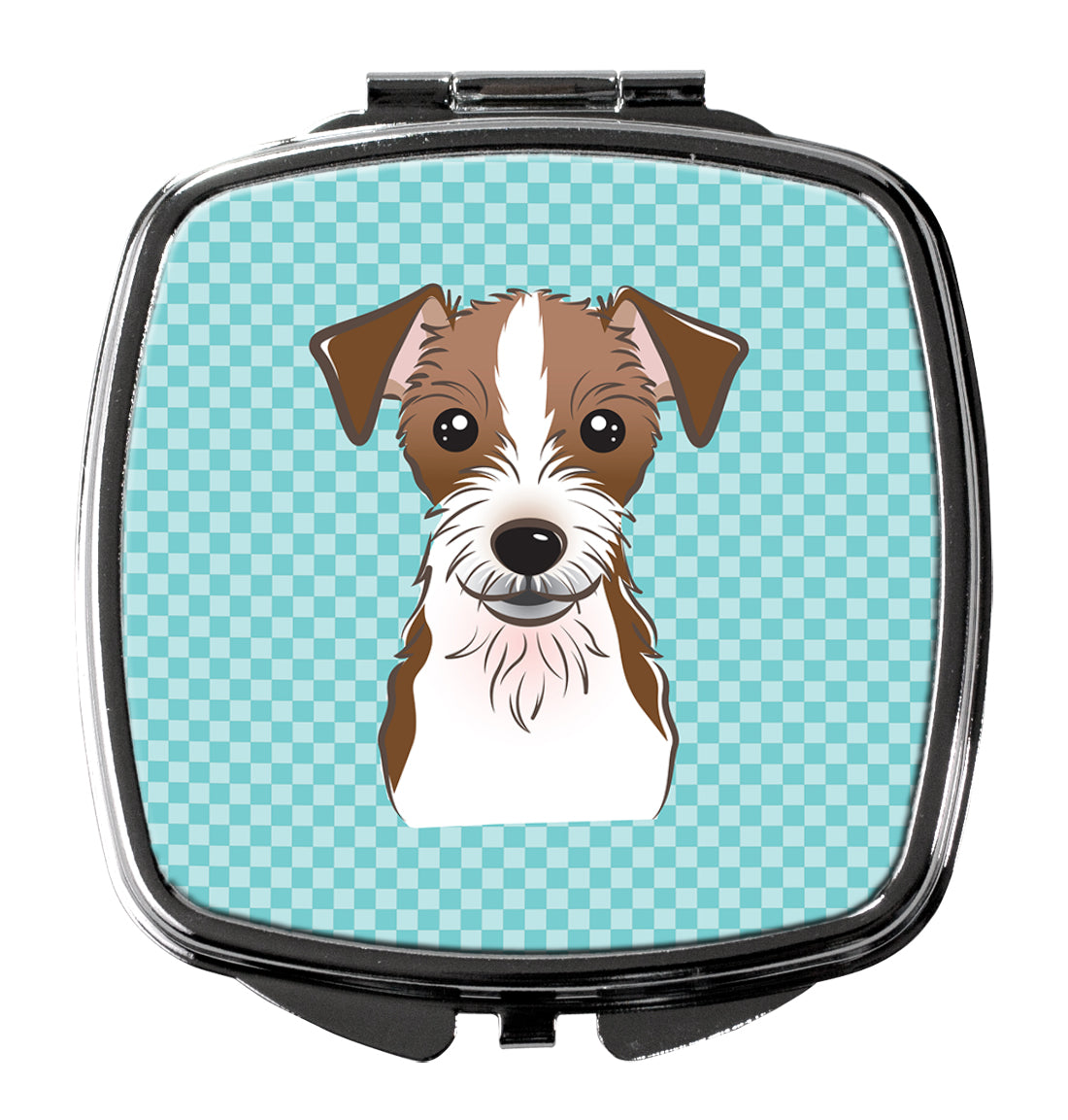 Checkerboard Blue Jack Russell Terrier Compact Mirror Decorative Travel Makeup Mirror for Women Girls Gifts Pocket Makeup Mirror Folding Handheld