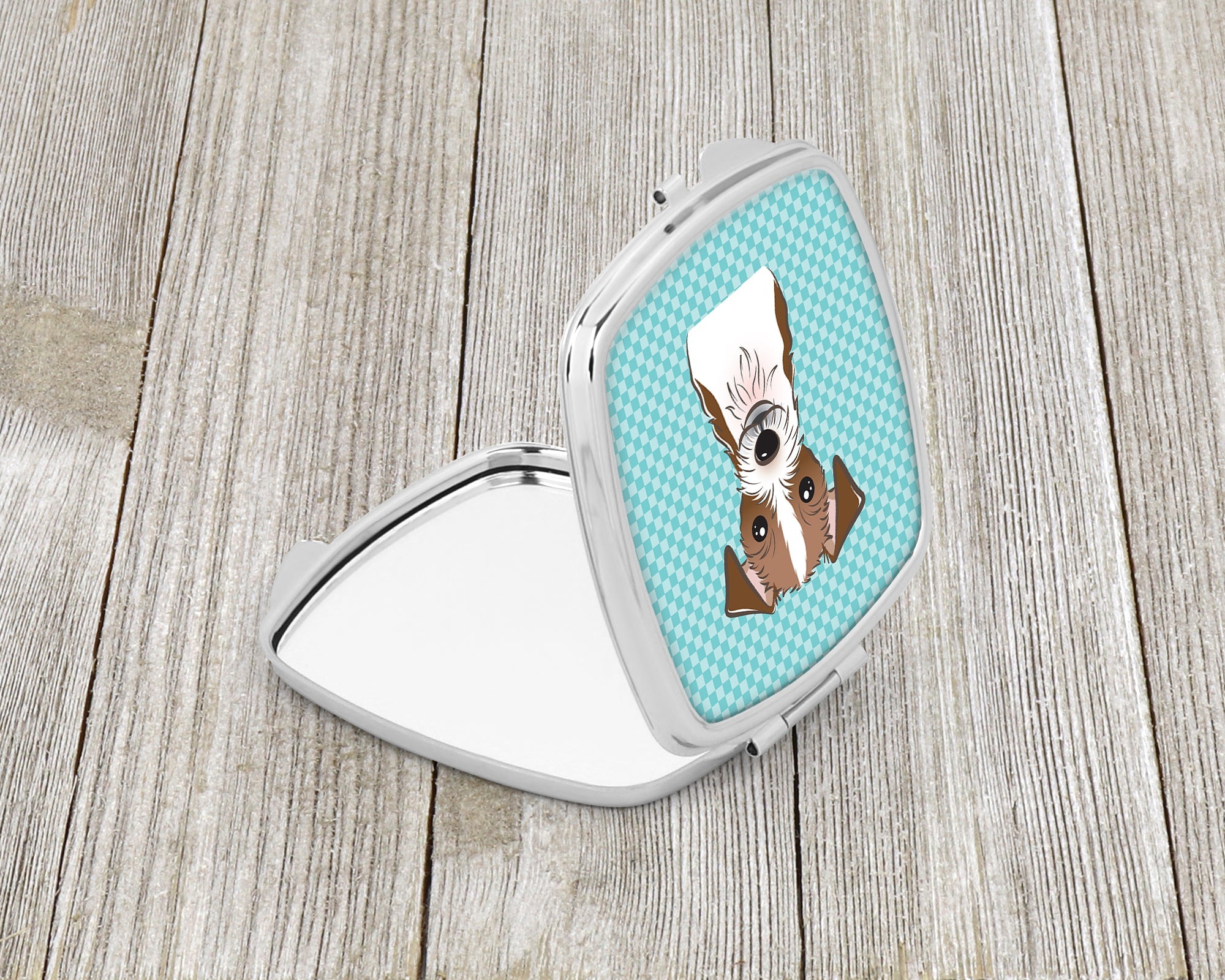 Checkerboard Blue Jack Russell Terrier Compact Mirror Decorative Travel Makeup Mirror for Women Girls Gifts Pocket Makeup Mirror Folding Handheld