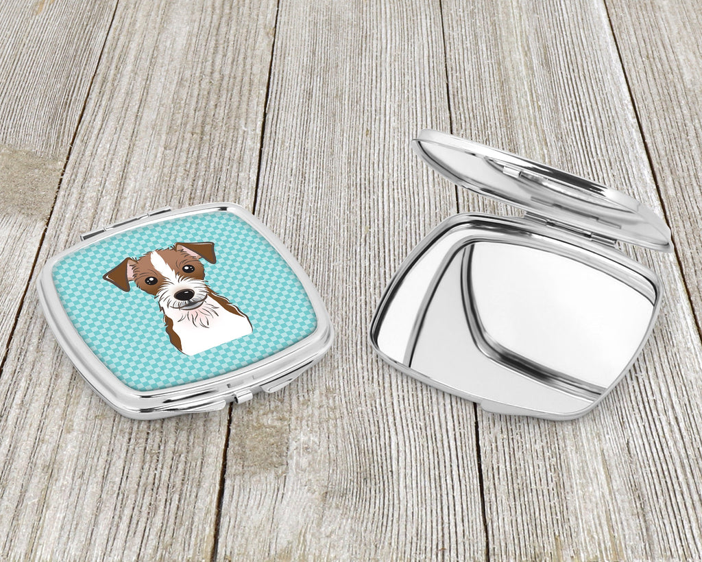 Checkerboard Blue Jack Russell Terrier Compact Mirror Decorative Travel Makeup Mirror for Women Girls Gifts Pocket Makeup Mirror Folding Handheld