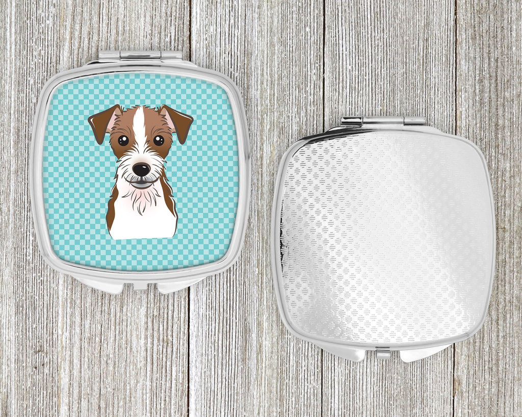 Checkerboard Blue Jack Russell Terrier Compact Mirror Decorative Travel Makeup Mirror for Women Girls Gifts Pocket Makeup Mirror Folding Handheld
