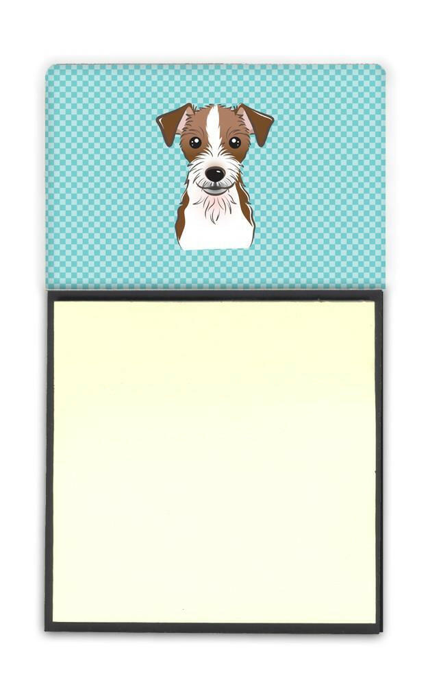 Checkerboard Blue Jack Russell Terrier Watercolor Sticky Note Holder Refillable Dispenser Desk Accessory 3x3 Pad Gift
