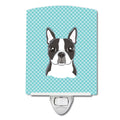 Checkerboard Blue Boston Terrier Ceramic Night Light Compact, UL-Certified, Ideal for Bedroom, Bathroom, Nursery, Hallway, Kitchen, 6x4x3, Multicolor