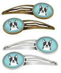 Checkerboard Blue Boston Terrier Set of 4 Barrettes Hair Clips