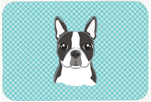 Checkerboard Blue Boston Terrier Mouse Pad, Heat Resistant Trivet Hot Pad , Non Slip Rubber Desk Mat, Kitchen Counter Protector, Home Office Decor Gift