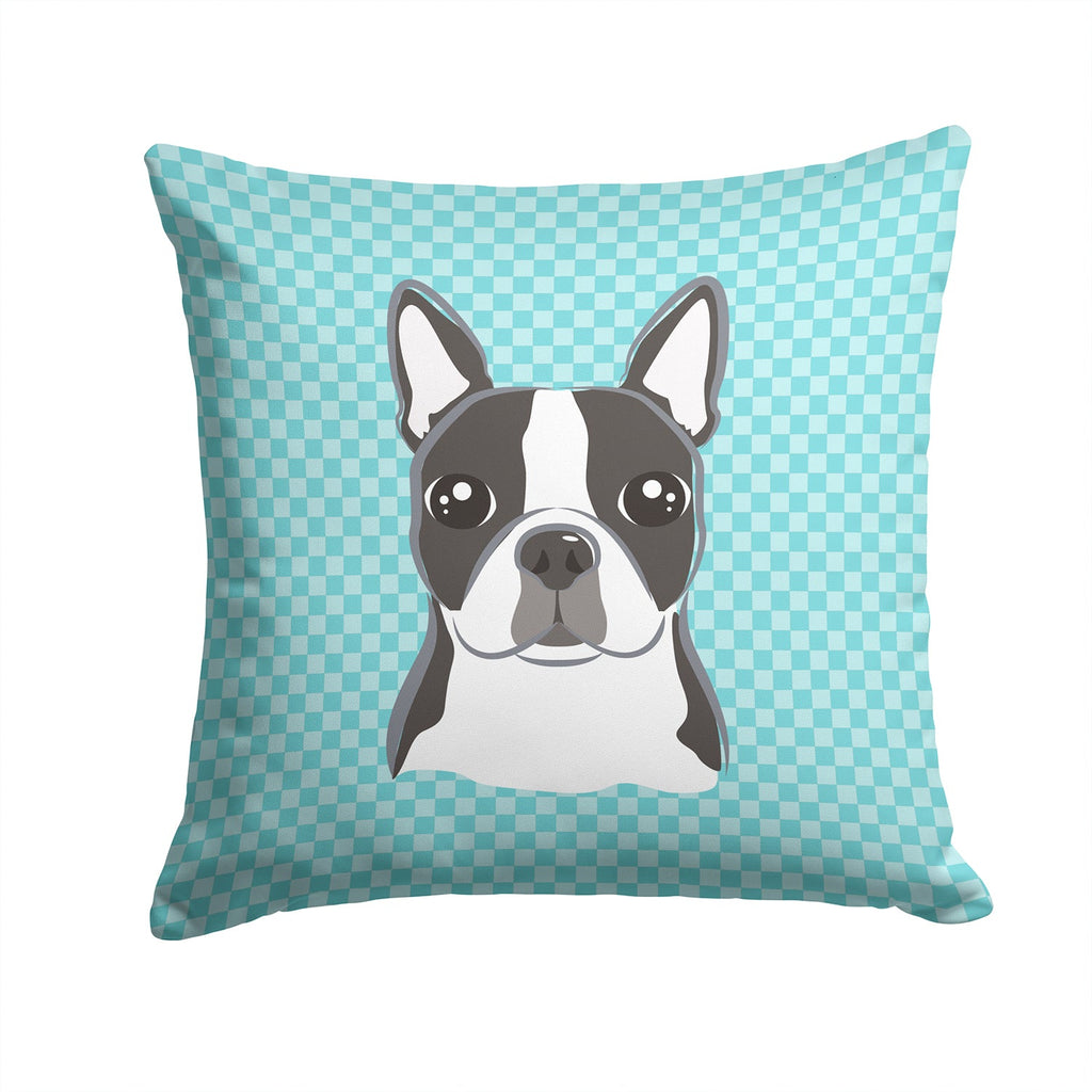 Checkerboard Blue Boston Terrier Decorative Throw Pillow 14x14 Indoor Outdoor Accent Cushion, Fabric Cover with Insert for Sofa, Bed, Porch & Living Room