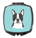 Checkerboard Blue Boston Terrier Compact Mirror Decorative Travel Makeup Mirror for Women Girls Gifts Pocket Makeup Mirror Folding Handheld