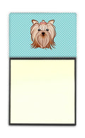 Checkerboard Blue Yorkie Yorkishire Terrier Watercolor Sticky Note Holder Refillable Dispenser Desk Accessory 3x3 Pad Gift