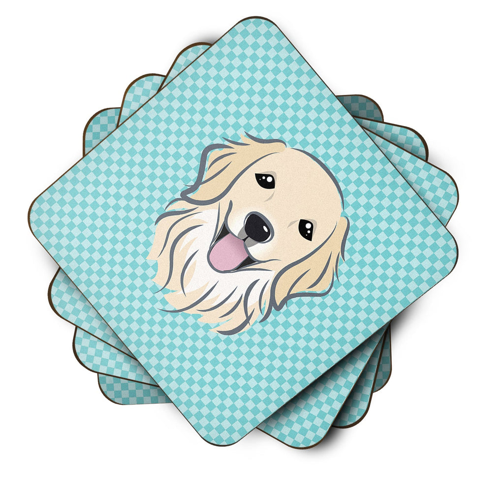 Checkerboard Blue Golden Retriever Foam Coasters Set of 4 Cup Coasters for Indoor Outdoor, Tabletop Protection, Anti Slip, Mouse pad Material