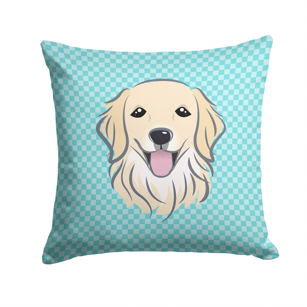 Checkerboard Blue Golden Retriever Decorative Throw Pillow 14x14 Indoor Outdoor Accent Cushion, Fabric Cover with Insert for Sofa, Bed, Porch & Living Room