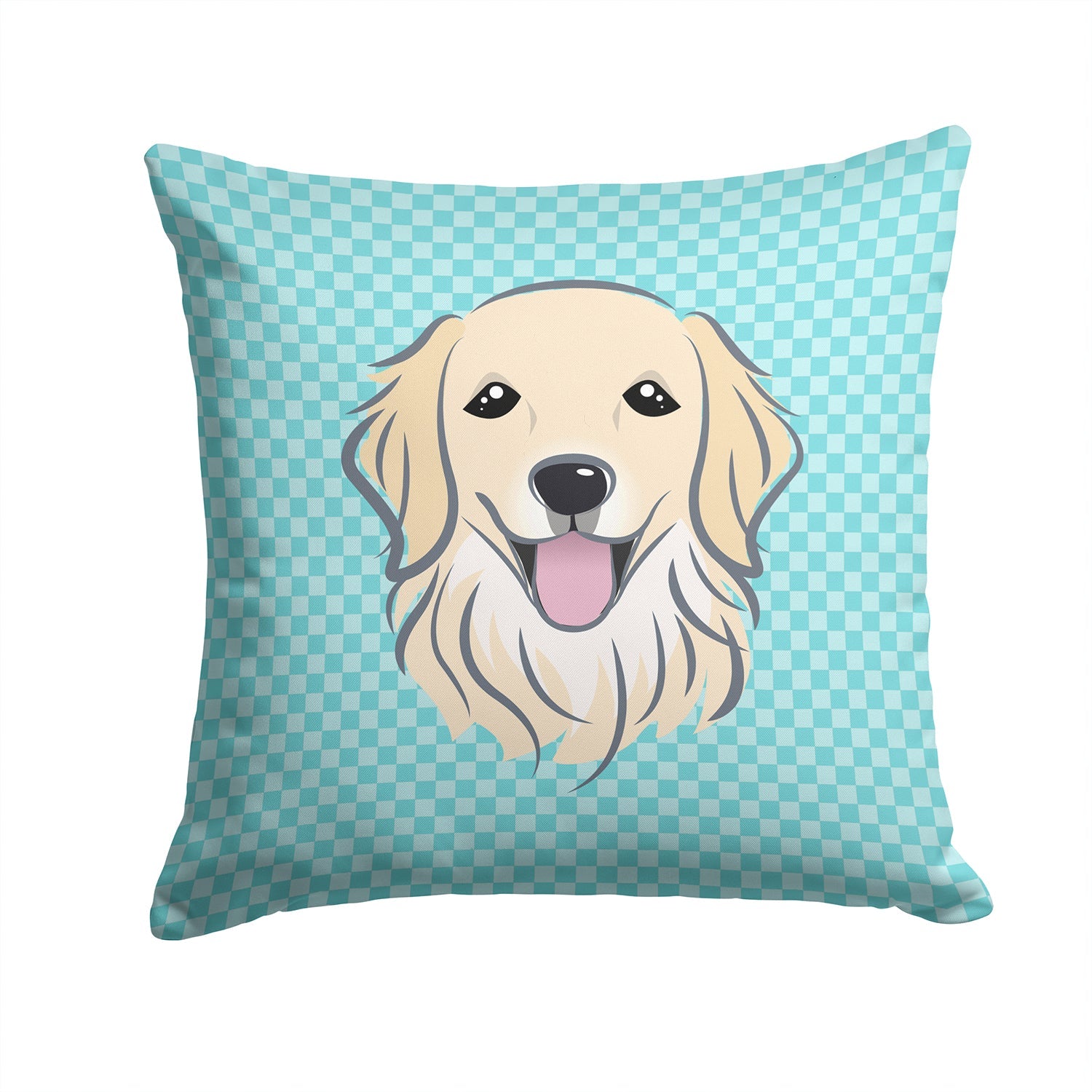 Checkerboard Blue Golden Retriever Decorative Throw Pillow 14x14 Indoor Outdoor Accent Cushion, Fabric Cover with Insert for Sofa, Bed, Porch & Living Room