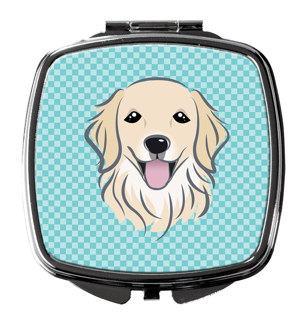 Checkerboard Blue Golden Retriever Compact Mirror Decorative Travel Makeup Mirror for Women Girls Gifts Pocket Makeup Mirror Folding Handheld