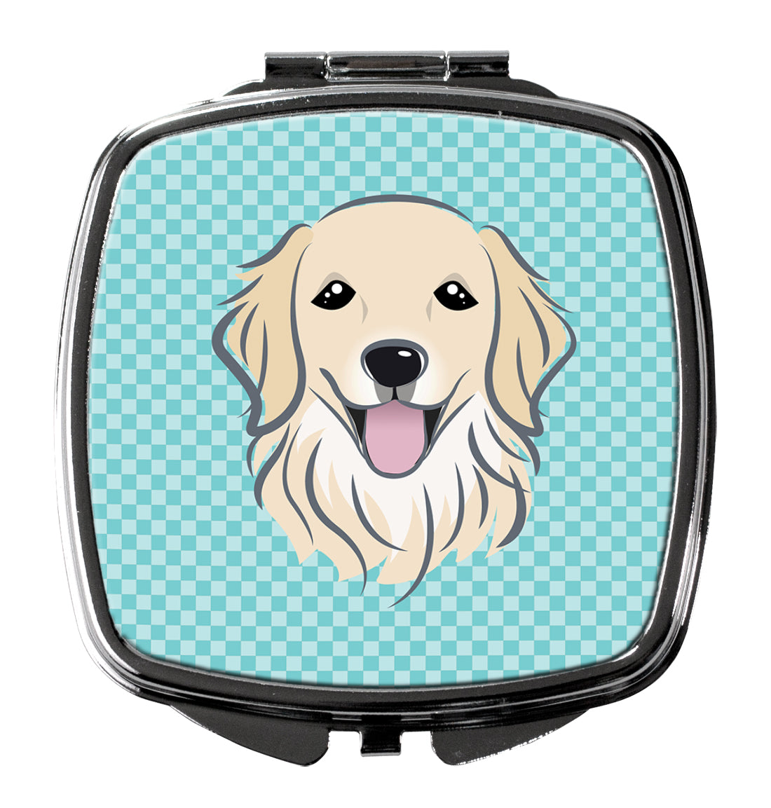 Checkerboard Blue Golden Retriever Compact Mirror Decorative Travel Makeup Mirror for Women Girls Gifts Pocket Makeup Mirror Folding Handheld