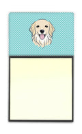 Checkerboard Blue Golden Retriever Watercolor Sticky Note Holder Refillable Dispenser Desk Accessory 3x3 Pad Gift