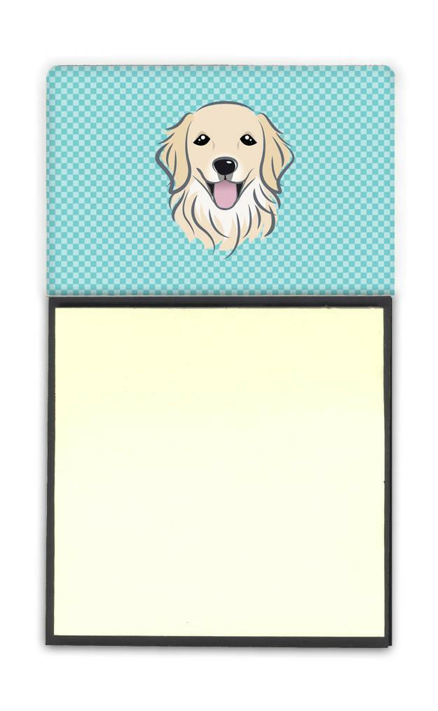 Checkerboard Blue Golden Retriever Watercolor Sticky Note Holder Refillable Dispenser Desk Accessory 3x3 Pad Gift